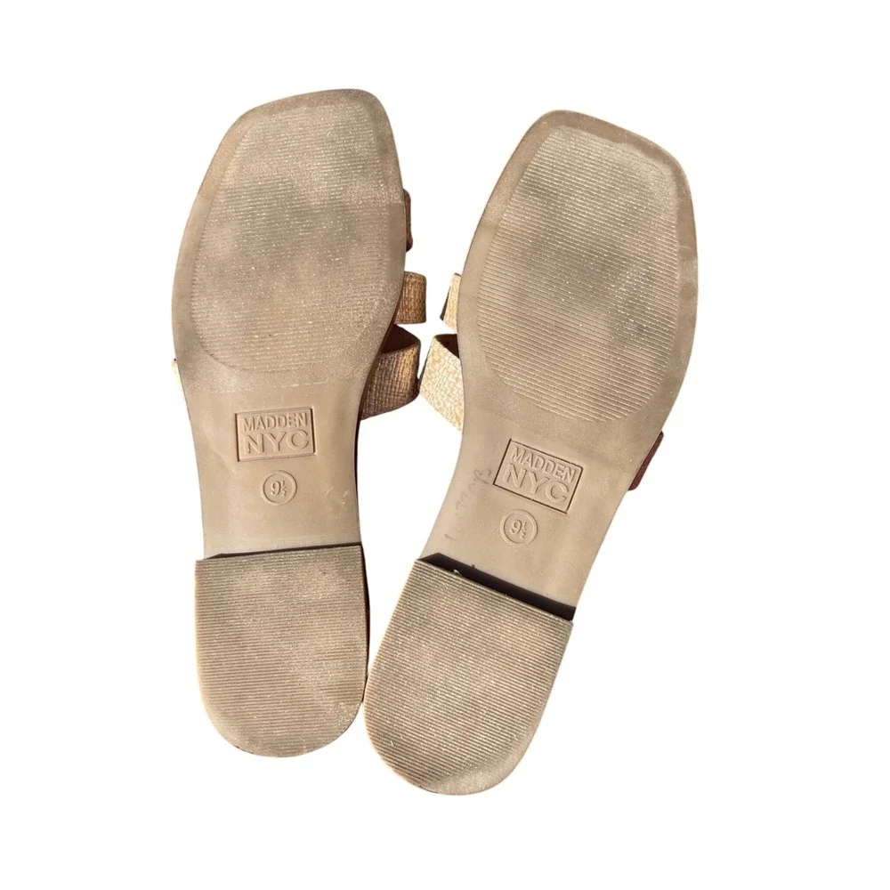 Den NYC Women's Sz 9.5 Selina H-Band Flat Slip-On Sandals Raffia/Camel - Picture 6 of 8
